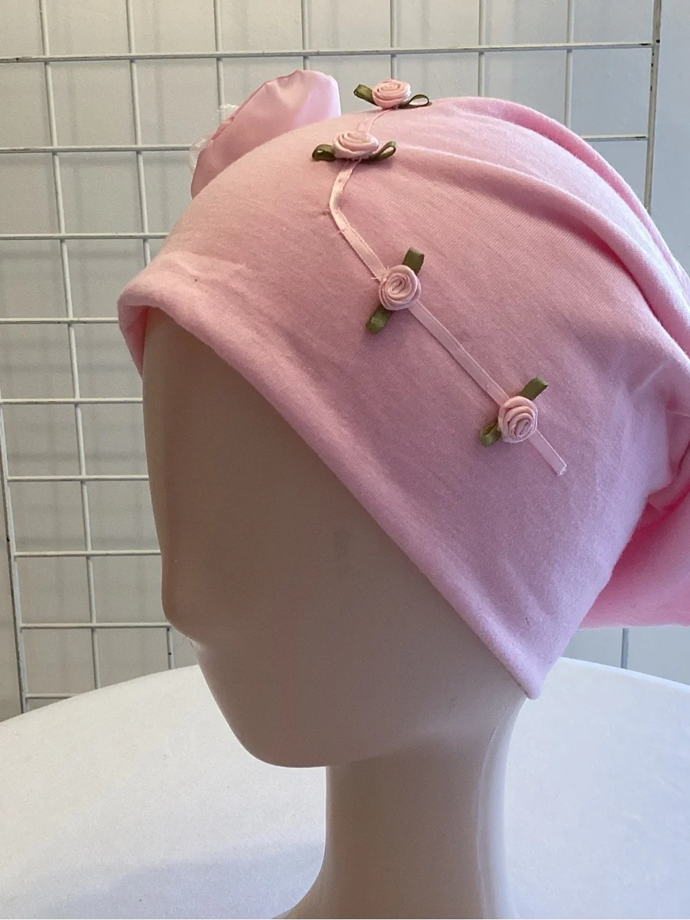 Pink Slouchy Beanie with Roses - Picture 2 of 5